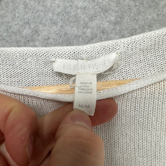 Eileen Fisher Linen White Knit Cropped Sweater Womens Medium Side Tie Detail - Picture 4 of 6